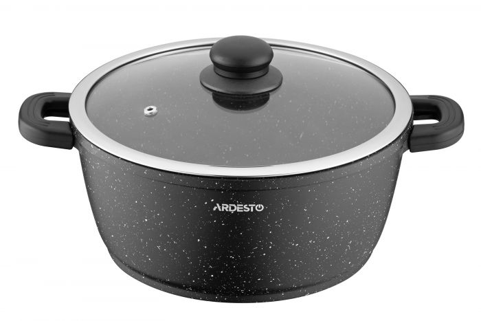 Каструля Ardesto Gemini Anzio, скляна кришка, 24 см, 4,4 л, чорний, алюміній