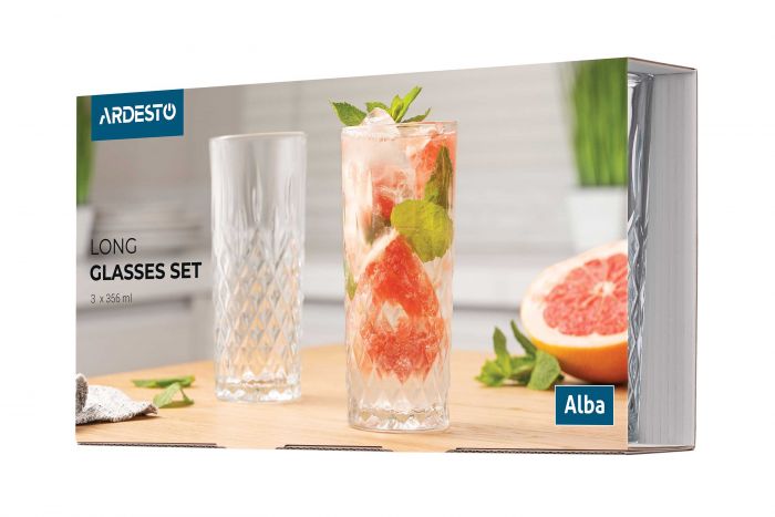 Набір склянок високих Ardesto Alba 356 мл, 3 шт., скло
