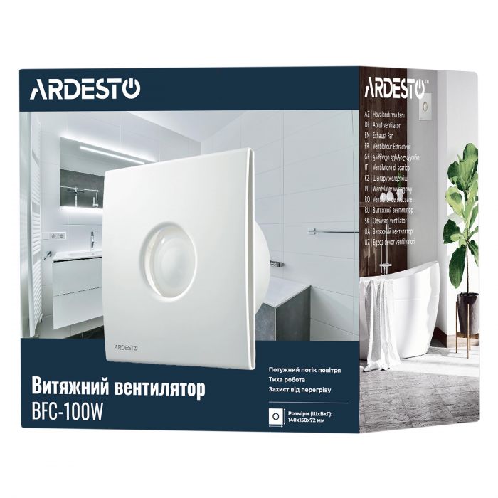Витяжний вентилятор Ardesto BFC-100W 15 Вт, 70 м3/г, 2400 об./хв., 30 дБ, білий