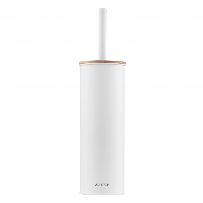Набір щітка для унітазу з підставкою Ardesto Minimalism 9.5x27.5/38см, метал, поліпропілен, бамбук, білий