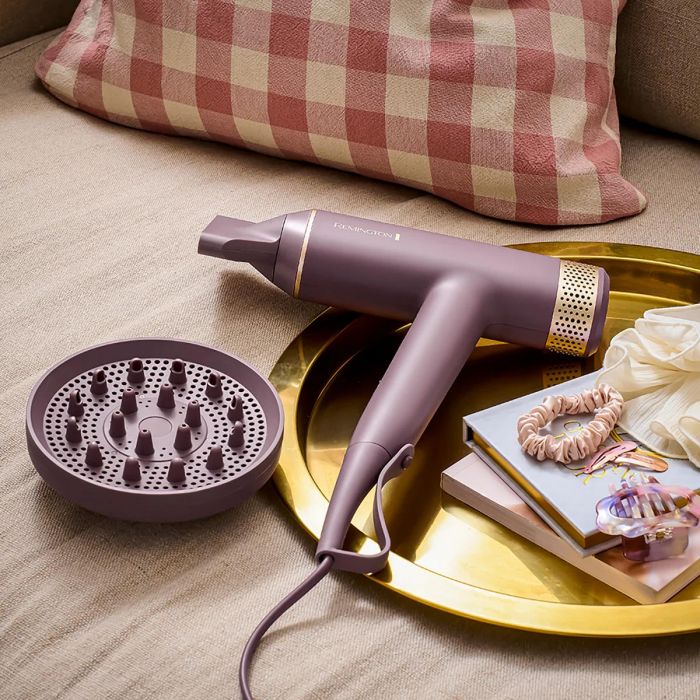 Фен Remington AIRvive, 1600Вт, 3 режими, дифузор, іоніз-я, хол. обдув, фіолетово-золотий