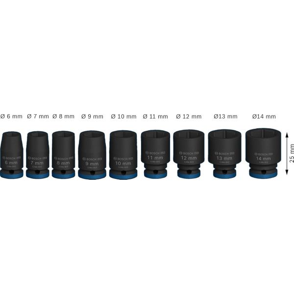 Набір ударних торцевих головок Bosch Professional Standart 9шт 1/4" 25мм