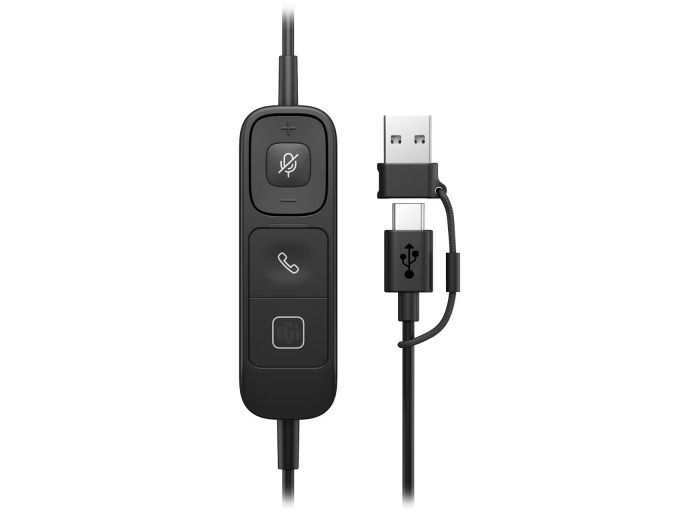 Гарнітура комп'ютерна стерео On-ear HP Poly Mission 625, USB-A, USB-C, 2 x Uni-mic, AI noise reduction, Teams, Zoom, Google Meet, чорний