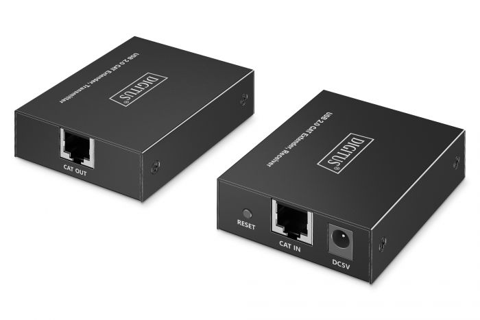 Подовжувач DIGITUS USB 2.0, для використання з кабелем Cat6, до 150 м, 4 х USB-A, чорний