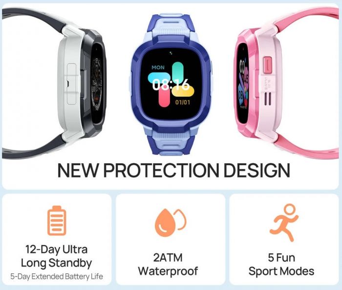 Дитячий годинник-телефон Mibro P6, 1.4", 240x280, GPS, 2MP, 900мА·год, 2АТM, сірий