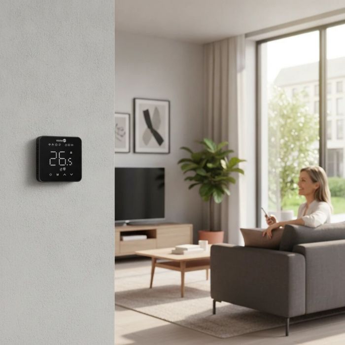 Терморегулятор Veria Control WT45 5...45 °C для теплої підлоги Wi-Fi сенсорний тип датчику повітря + підлога 16A 230В чорний