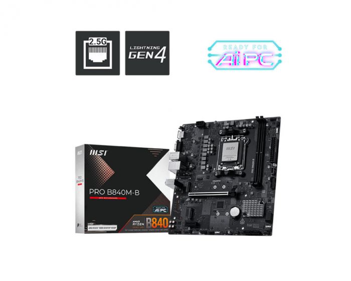 Материнcька плата MSI PRO B840M-B sAM5 B840 2xDDR5 M.2 HDMI DSub mATX