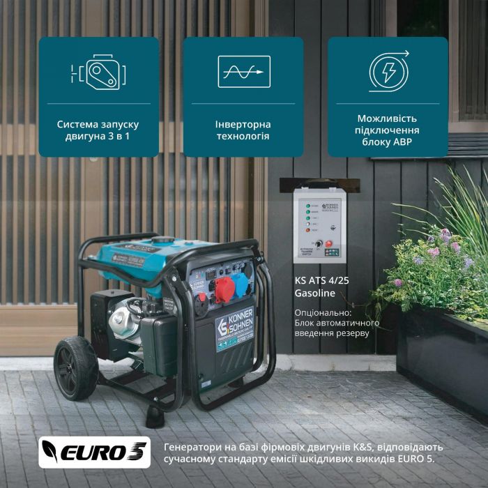 Генератор інверторний бензиновий Konner&Sohnen KS 8100iE 1/3 ATSR 230/400В 8/8.5кВт АВР(ATS) електростартер 68кг