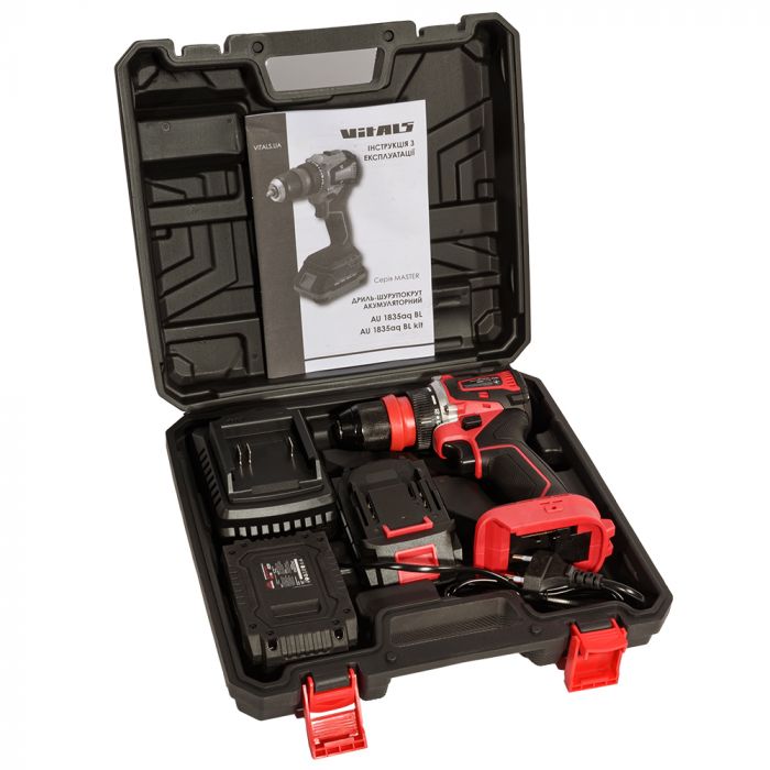 Шурупокрут-дриль акумуляторний Vitals Master AU 1835aq BL Kit 18В акб 2х2А·год 35Нм 500·1500об/хв кейс  1.43кг