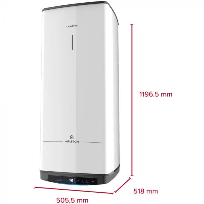 Водонагрівач електр. Ariston QUADRIS 150 WIFI FR EU прямокутний, 150л, 2,4кВт, сух. нагр. елемент, ел. кер-ня, B, Франція, білий