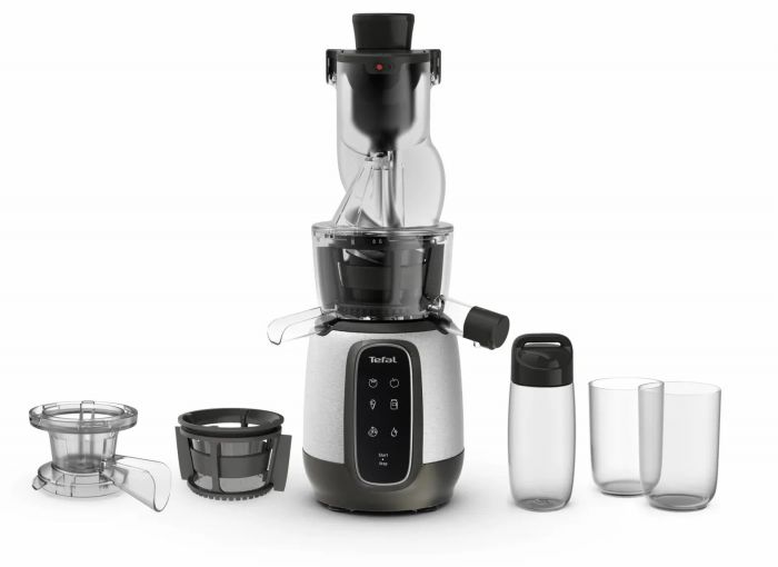 Соковитискач Tefal Ultra Juice шнековий 200Вт, чаша-6л, жмих-0.8л, пластик, сріблясто-чорний