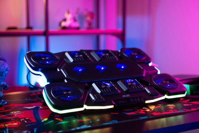 Підставка для ноутбука 2E GAMING CPG-011, до 17.3", 1xUSB-A, 1xUSB-C, LCD, RGB, чорний