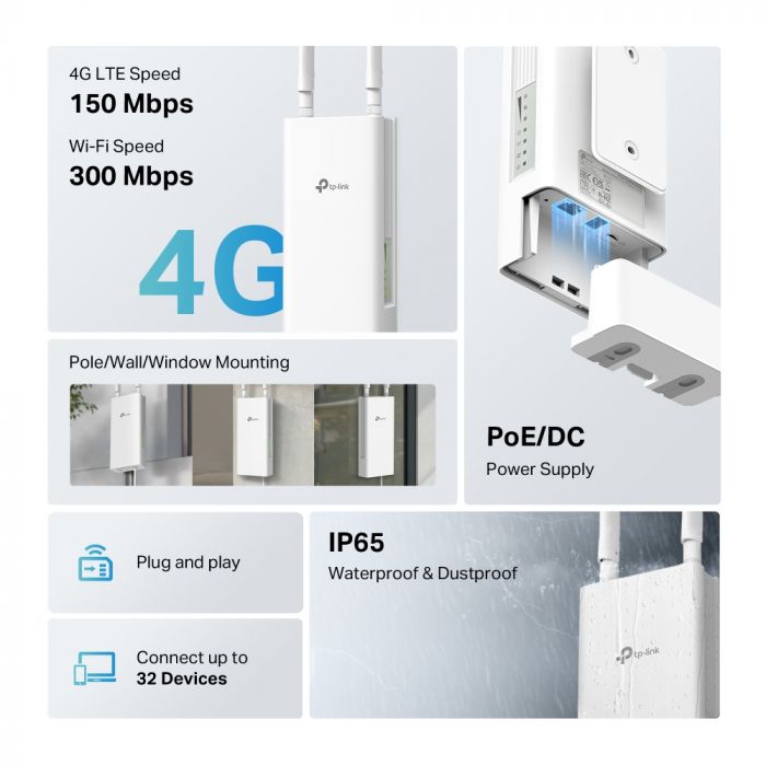 Зовнішній маршрутизатор TP-LINK TL-MR100 N300, 4G/LTE, 1xFE LAN/WAN