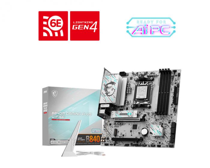 Материнcька плата MSI B840M GAMING PLUS WIFI6E sAM5 B840 4xDDR5 M.2 HDMI WiFi BT mATX