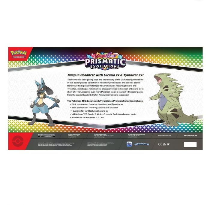 Колекційна карткова гра Pokemon: Scarlet & Violet Prismatic Evolutions. Lucario Ex & Tyranitar Ex Premium Collection Box