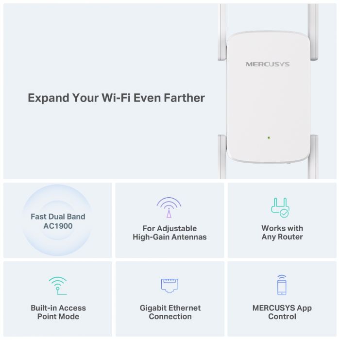 Повторювач Wi-Fi сигналу MERCUSYS ME50G AC1900 1хGE LAN ext. ant x4