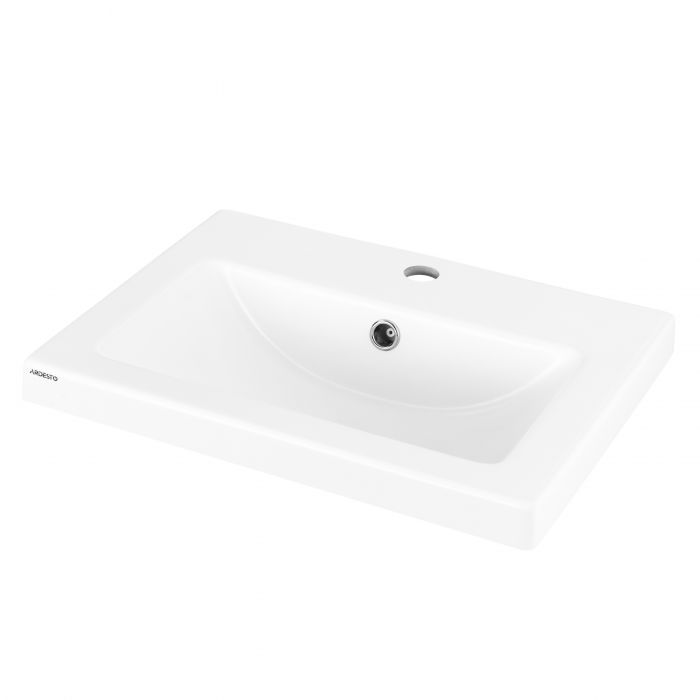Раковина, умивальник ARDESTO Sati, штучний камінь, прямокут., з отвором для змішувача, з отвором для переливу, 595x450x158мм, накладний, білий