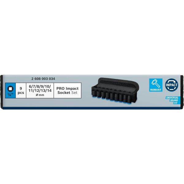 Набір ударних торцевих головок Bosch Professional Standart 9шт 1/4" 25мм