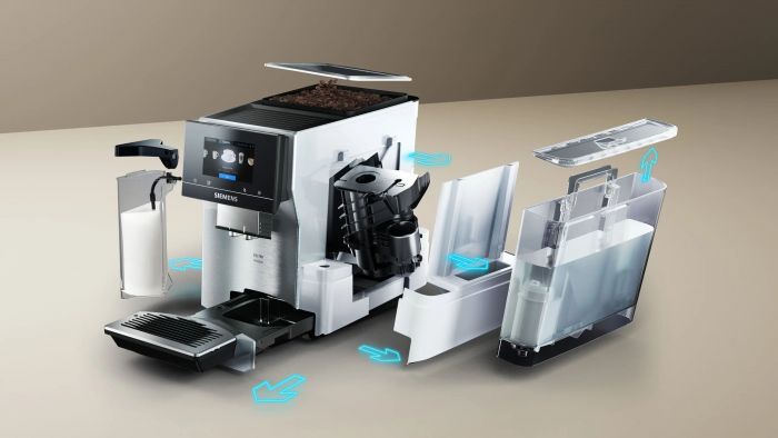 Кавомашина Siemens 2.4л, зерно + мелена, автомат.капучинатор, LED - дисплей, авторецептів - 20, чорно - срібний