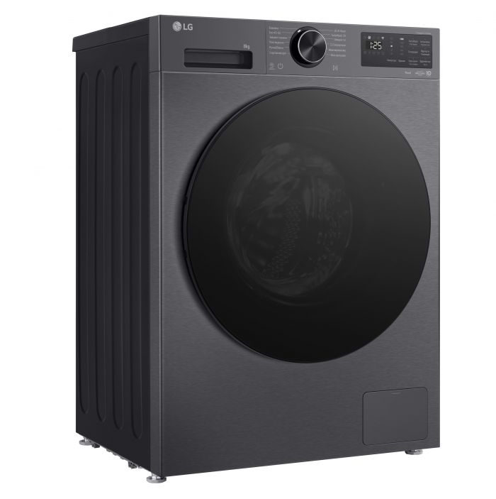 Стиральная машина LG фронтальная, 8кг, 1200, A, 48см, дисплей, пар, инвертор, чорний матовий