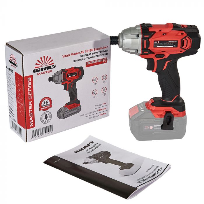 Гвинтоверт ударний акумуляторний Vitals Master AS 18180 SmartLine+ 18В 180Нм 2800об/хв HEX1/4" 1.2кг без АКБ та ЗП