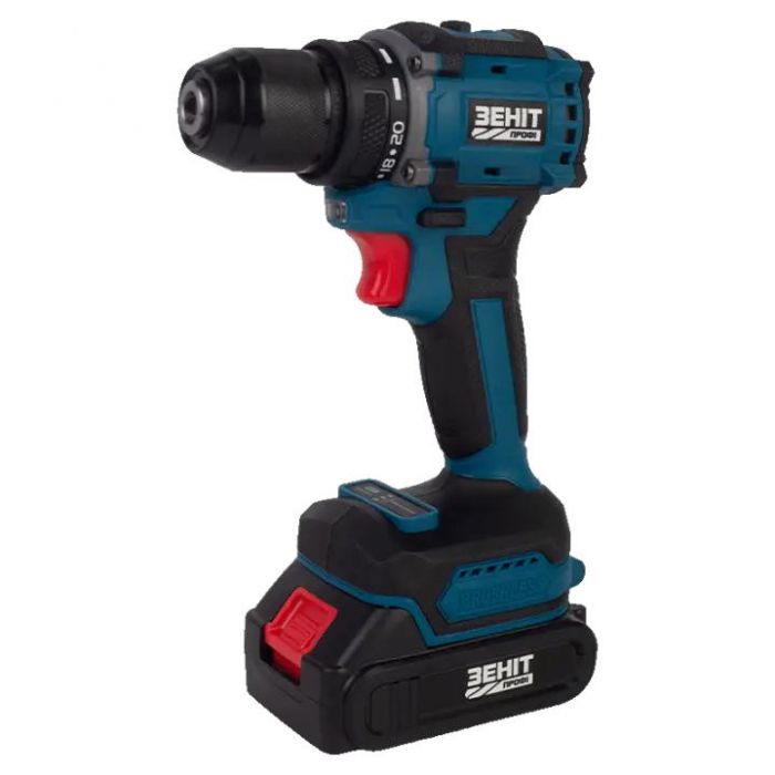 Шурупокрут-дриль акумуляторний Зеніт Профі ЗША-20/2 Li BL 20В 2х1.5А·год 50Нм 350·1400об/хв 1.2кг кейс