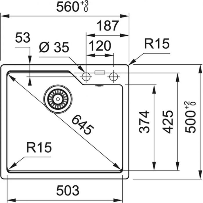 Мийка кухонна Franke Urban, фраграніт, прямокутник, без крила, 503х425х230мм, чаша - 1, врізна, UBG 610-56, чорний матовий