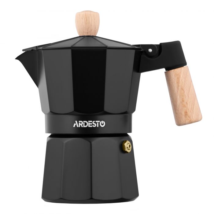 Гейзерна кавоварка Ardesto Midori, 120мл, 3 чашки, алюміній, бамбук