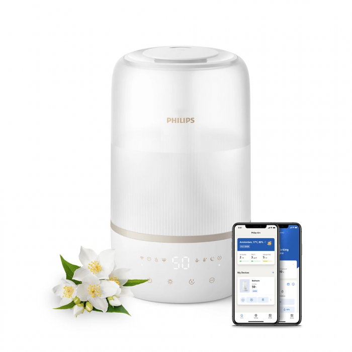Зволожувач повітря Philips традиційне зволоження Series 1001, 41м2, 3л, 275мл/г, електр. кер-ння, режим сну, нічник, білий