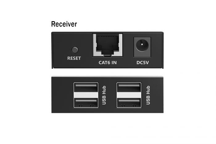 Подовжувач DIGITUS USB 2.0, для використання з кабелем Cat6, до 150 м, 4 х USB-A, чорний