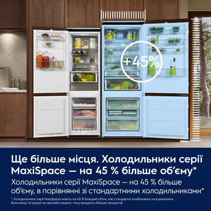 Холодильник Electrolux вбудований з нижн. мороз., 188x70х55, холод.відд.-284л, мороз.відд.-87л, 2дв., Е, Combi, інв., диспл внутр., зона св-ті, білий