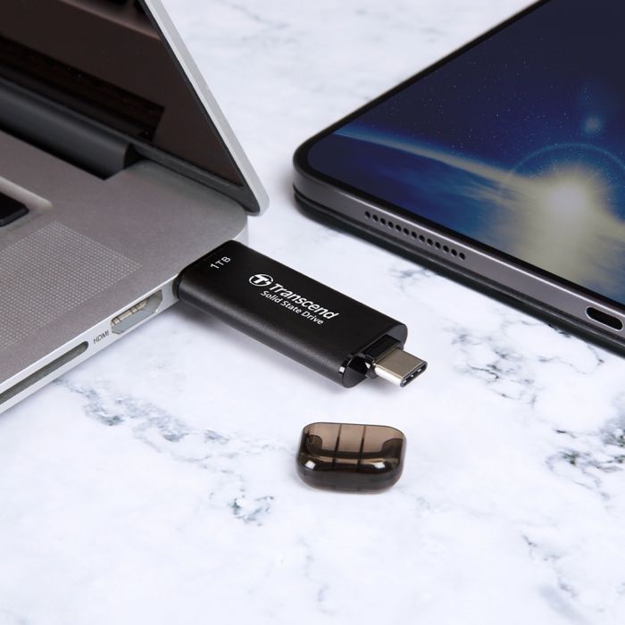 Портативний SSD Transcend  512GB USB 3.1 Gen 2 Type-A + Type-C ESD310 Чорний