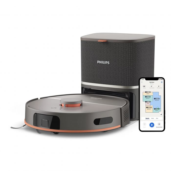 Робот-пилосос Philips Series 5000, h=29.2см, вологе прибирання, конт пил -0.26л, вода -0.27л, автон. робота до 200хв, EPA 10, чорний