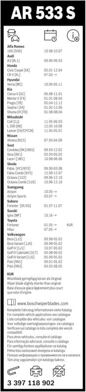 Склоочисник BOSCH Aerotwin безкаркасний комплект 530/475мм (3 397 118 902)
