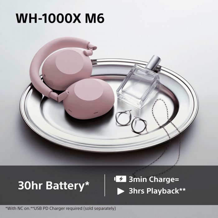 Навушники Over-ear Sony WH-1000XM6 BT 5.3, ANC, Hi-Res, AAC, LDAC, LC3, Wireless, Mic, Рожевий