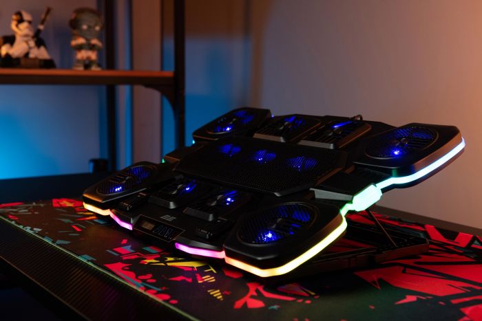 Підставка для ноутбука 2E GAMING CPG-011, до 17.3", 1xUSB-A, 1xUSB-C, LCD, RGB, чорний