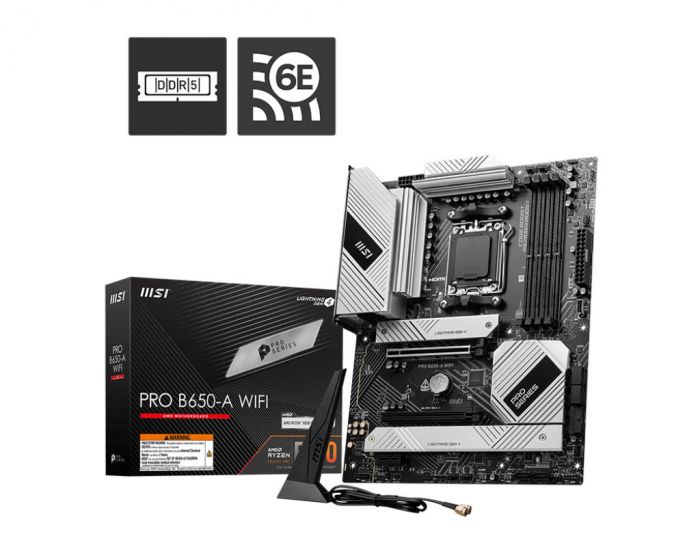 Материнcька плата MSI PRO B650-A WIFI sAM5 B650 4xDDR5 M.2 HDMI DP WiFi BT ATX