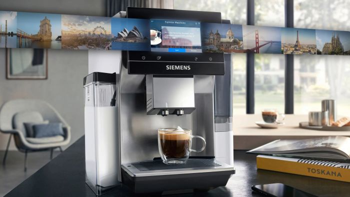 Кавомашина Siemens 2.4л, зерно + мелена, автомат.капучинатор, LED - дисплей, авторецептів - 20, чорно - срібний