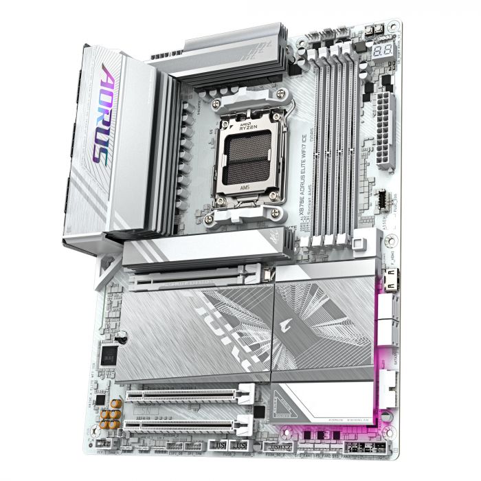 Материнська платаGIGABYTE X870E A ELITE WF7 ICE sAM5 X870 4xDDR5 M.2 HDMI DP Wi-Fi ATX білий