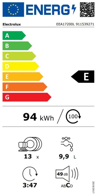 Посудомийна машина Electrolux вбудована, 13компл., E, 60см, інвертор, чорний