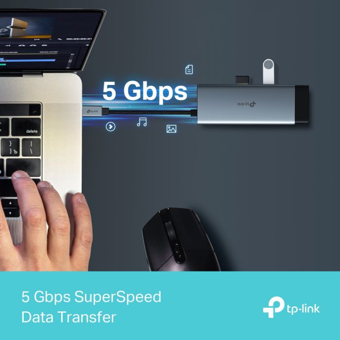 Хаб USB TP-LINK UH6120C USB-A > 2xUSB3.0/1xUSB-C/1xHDMI/1xRJ-45/1xPD 100Wh