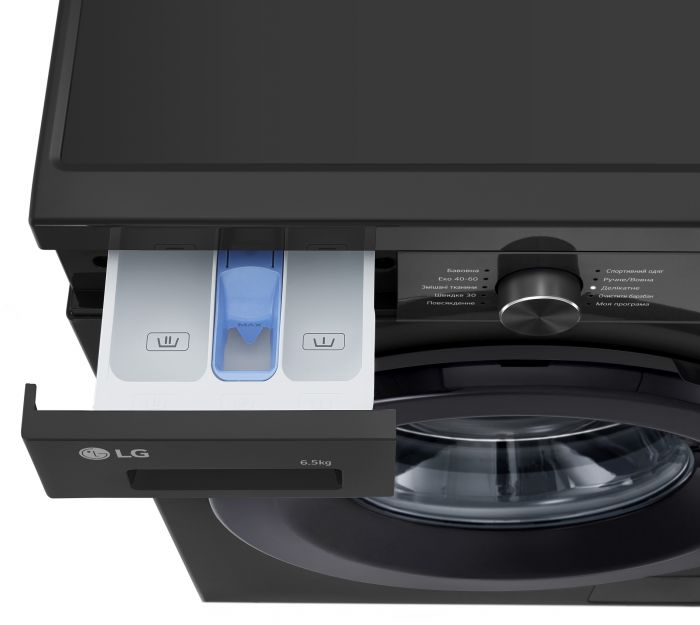 Пральна машина LG фронтальна, 6.5кг, 1200, В, 44см, дисплей, пара, інвертор, чорний