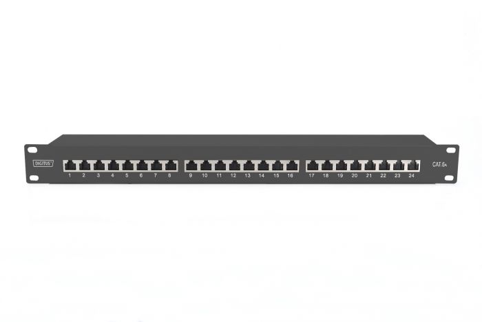 Патч-панель DIGITUS CАТ 6А STP, 19", 1U, 24 порти, зібрана, чорна