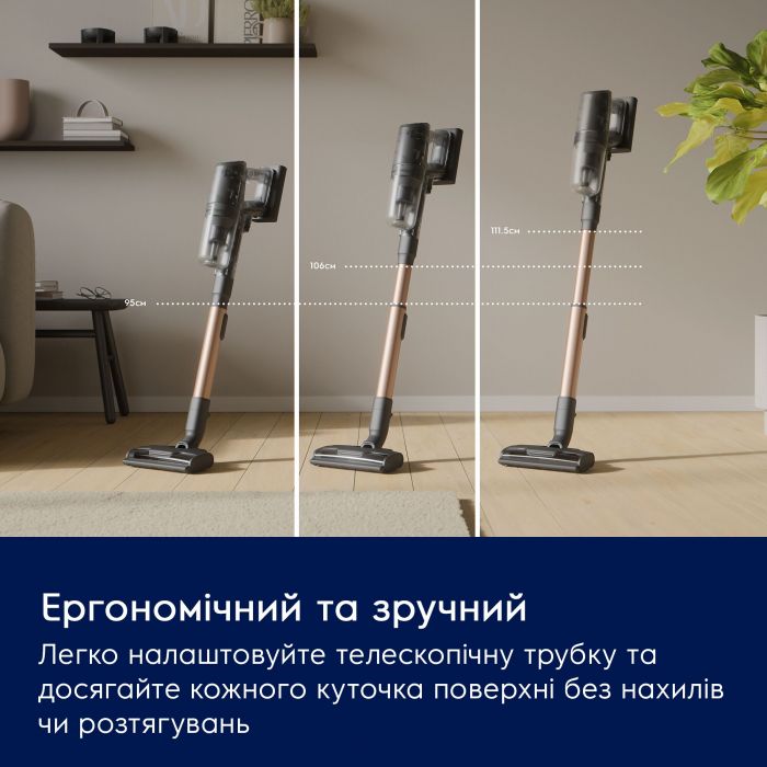 Пилосос Electrolux бездротовий, конт пил -0.4л, автон. робота до 90хв, вага-3.2кг, HEPA12, станція самоочищ., BRC, AutoMode, 5 насадок, білий
