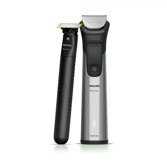 Тример Philips Series 9000, для обличчя, голови, тіла, акум., насадок-17, OneBlade в компл., сталь, сірий