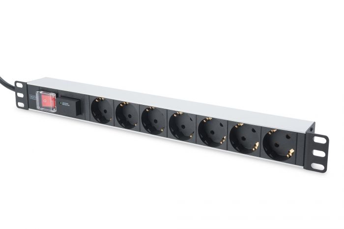 Пристрій розподілу електроживлення DIGITUS 1U, 7xSchuko, 16A, 250V, выключатель, SPD, вилка Schuko