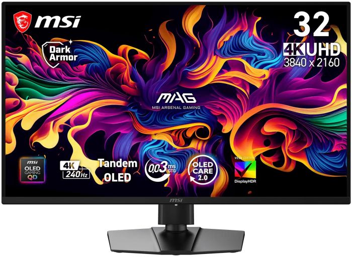 Монітор MSI 31.5" MAG 321UP QD-OLED-X24 2xHDMI, DP, USB-C, Audio, QD-OLED, 3840x2160, 240Hz, 0.03ms, DCI-P3 99%, FreeSync, Pivot, HDR500