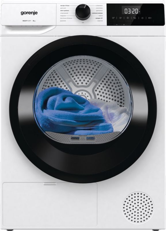 Сушильна машина Gorenje DHNE82/P конденсаційна, 8кг, А++, 60см, дисплей, білий