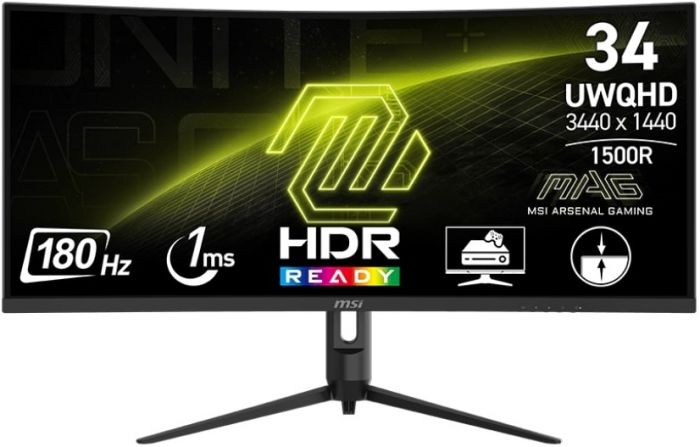 Монітор MSI 34" MAG 342CQR-E2 2xHDMI, DP, Audio, VA, 3440x1440, 21:9, 180Hz, 1ms, sRGB 119%, CURVED, FreeSync, HAS