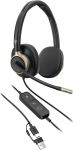 Гарнітура комп'ютерна стерео On-ear HP Poly Mission 825, USB-A, USB-C, 4 x Uni-mic, ANC, Beamforming, AI noise cancelling, Teams, Zoom, Google Meet, чорний